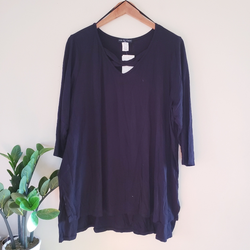 KIM & CAMI BNWT 3/4 Sleeve Tunic - Black 2X